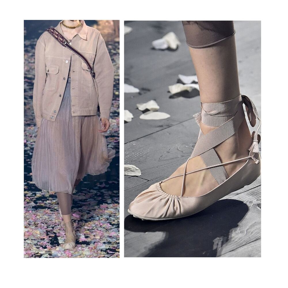 Christian Dior Spring 2019 ballet flat sneaker sneakerina ribbon ties pink 37 - Picture 2 of 15